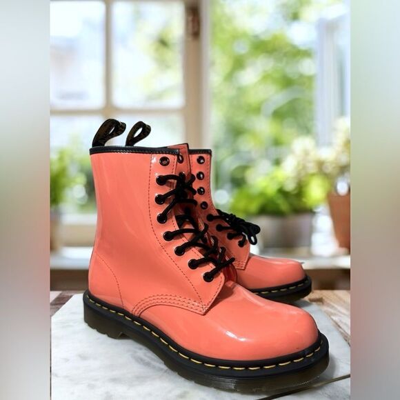 NWT Dr. Marten’s 1460 Patent Lamper Coral Pink Leather Boots Size 8 EU 39 - Picture 8 of 13